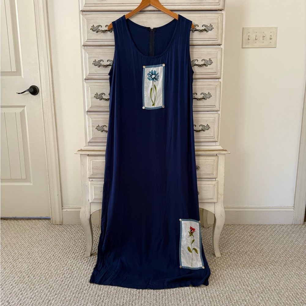 Handmade Boho Navy Garden Fairy Floral Maxi Dress